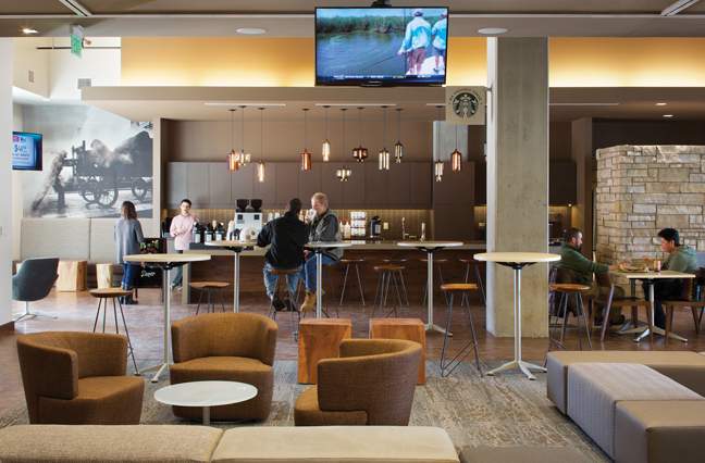 Pub, Pool Table and Starbucks Next to the Water Cooler